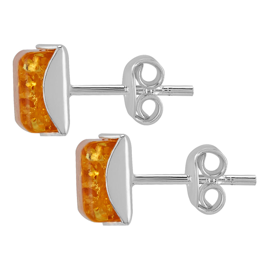925 Solid Pure Sterling Silver Lemon Baltic Amber Square Medium Stud Earrings