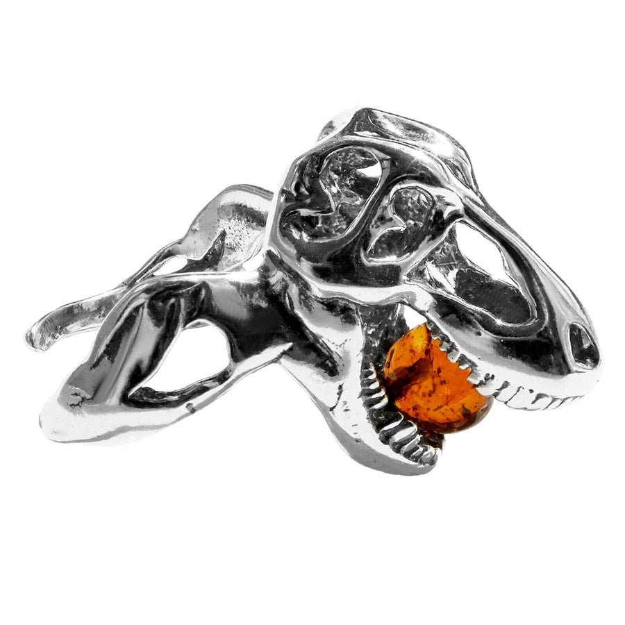 925 Solid Sterling Silver Honey Baltic Amber Jurassic Park T-Rex Adjustable Ring