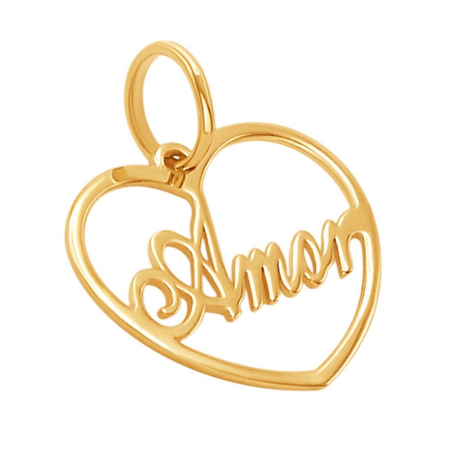 10k Solid Yellow Gold Heart Amor Love Laser Cut Delicate Small Charm Pendant