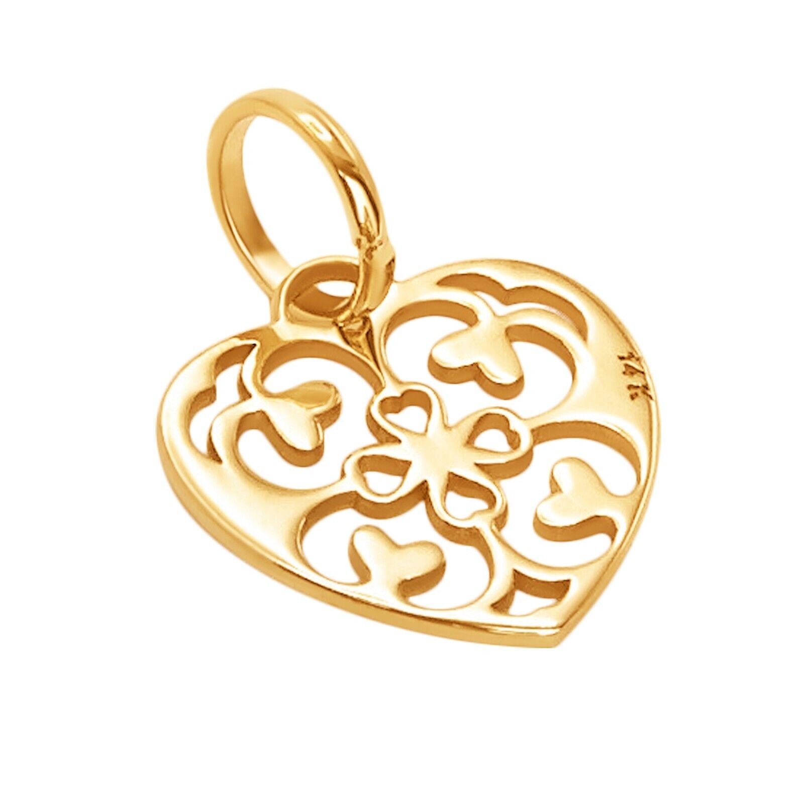 10k Pure Solid Yellow Gold Heart Laser Cut Beautiful Cute Delicate Charm Pendant
