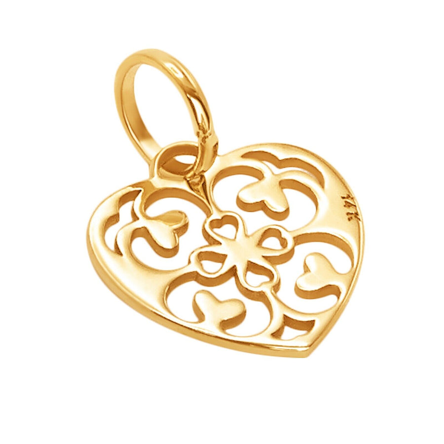 10k Pure Solid Yellow Gold Heart Laser Cut Beautiful Cute Delicate Charm Pendant