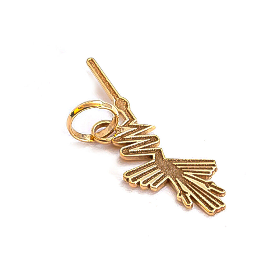14k Solid Real Yellow Gold Nazca Desert Geoglyph Colibri Small Delicate Charm