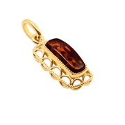 14k Pure Solid Yellow Gold Honey Baltic Amber Small Filigree Charm Pendant