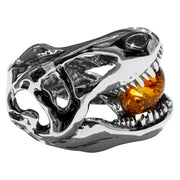 925 Solid Sterling Silver Honey Baltic Amber Jurassic Park T-Rex Slider Pendant