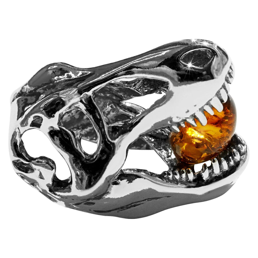 925 Solid Sterling Silver Honey Baltic Amber Jurassic Park T-Rex Slider Pendant