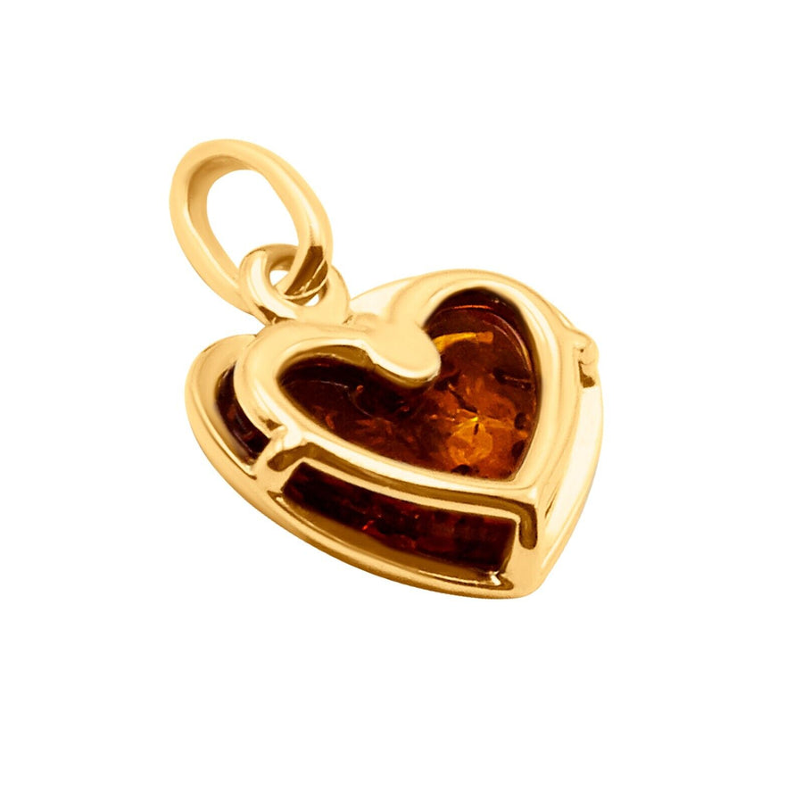14k Pure Solid Yellow Gold Honey Baltic Amber Small Delicate Heart Charm Pendant