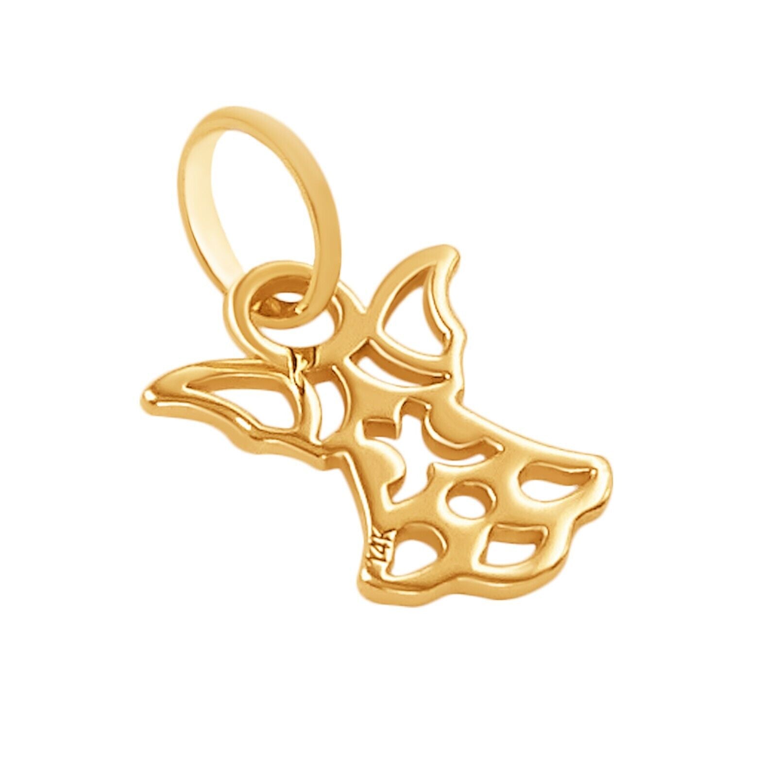 14k Solid Yellow Gold Angel Wings Laser Cut Delicate Beautiful Charm Pendant