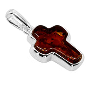 925 Solid Pure Sterling Silver Honey Baltic Amber Small Beautiful Cross Pendant
