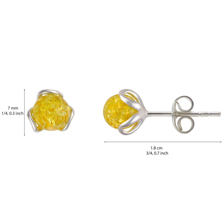925 Solid Pure Sterling Silver Lemon Baltic Amber Designer Flower Stud Earrings