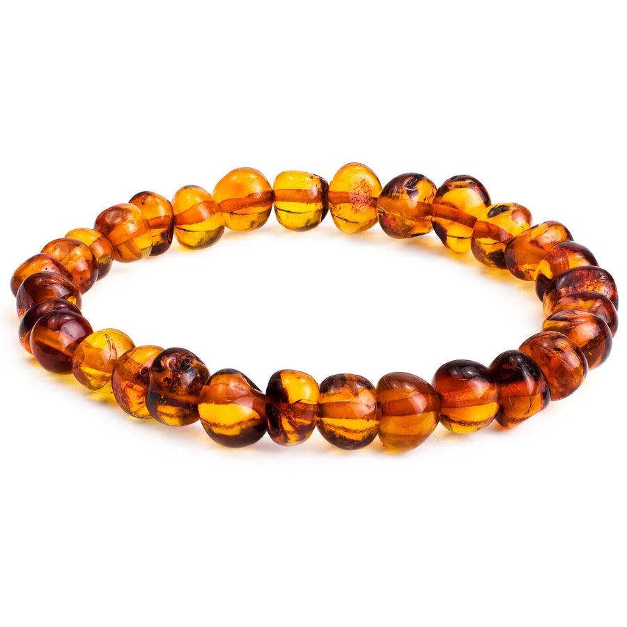 Baltic Honey Amber Classic Baroque Beaded Beautiful Stretch Bracelet 7 Inches