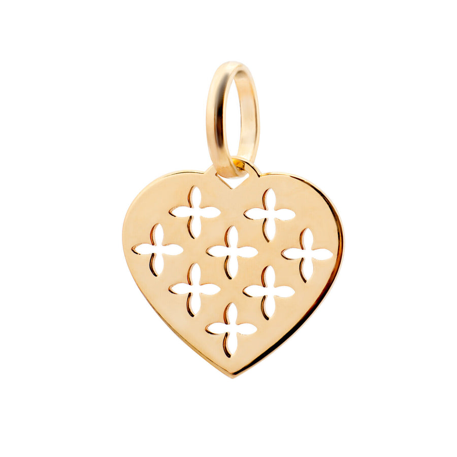14k Solid Yellow Gold Heart Crosses Laser Cut Delicate Small Nice Charm Pendant
