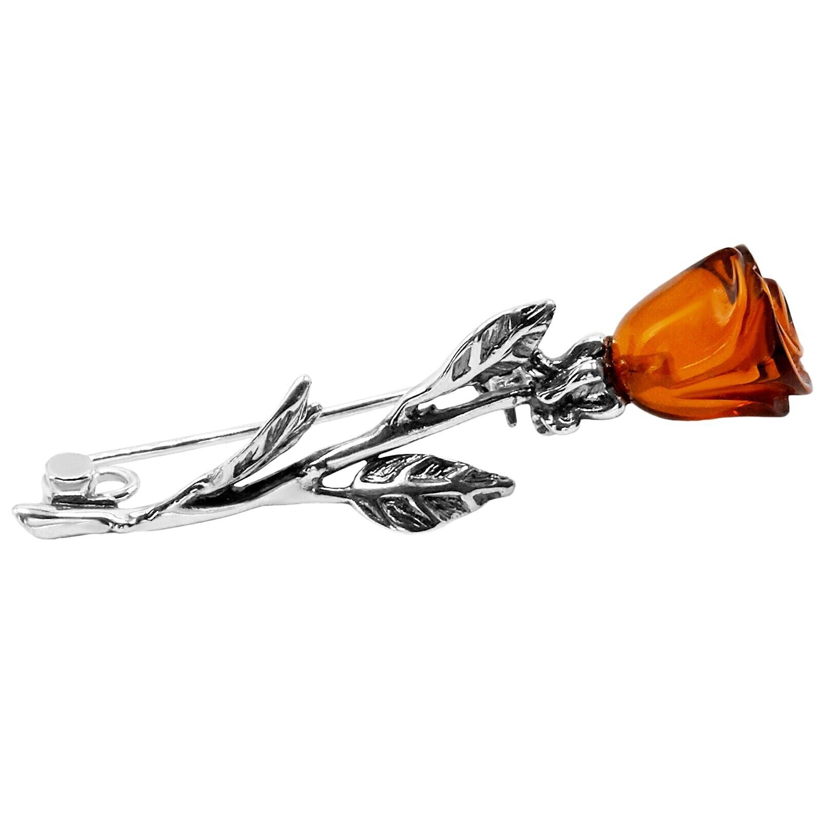 925 Solid Pure Sterling Silver Honey Baltic Amber Designer Nice Rose Brooch Pin