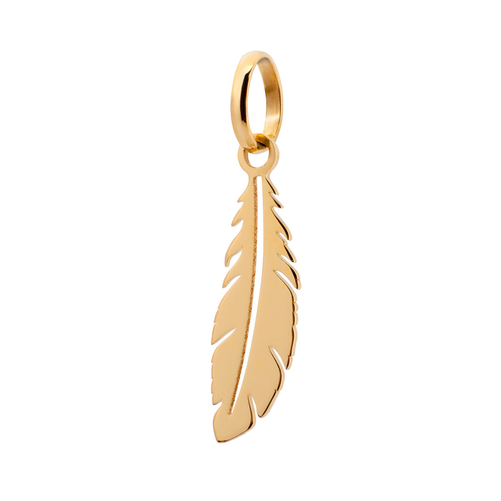 10k Pure Solid Yellow Gold Feather Beautiful Delicate Designer Charm Pendant