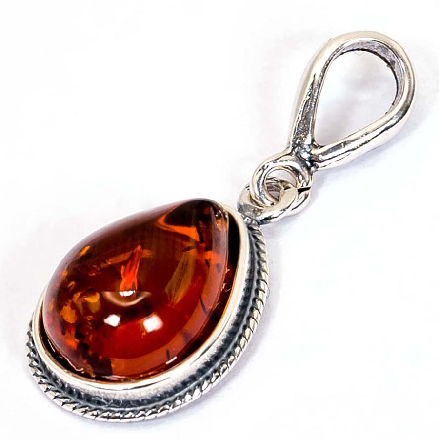 925 Solid Sterling Silver Honey Baltic Amber Filigree Beautiful Drop Pendant