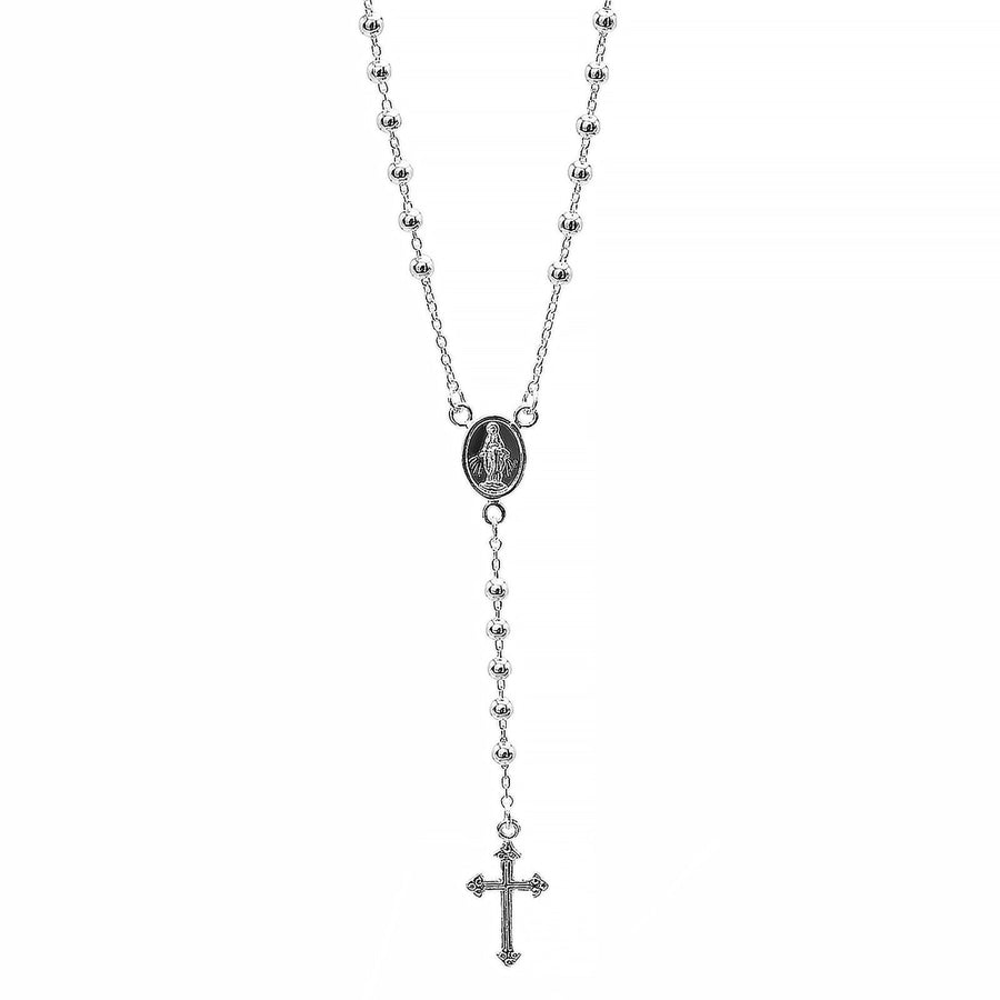 925 Solid Pure Sterling Silver Rosary Cross Virgin Mary Prayer Necklace 19 in