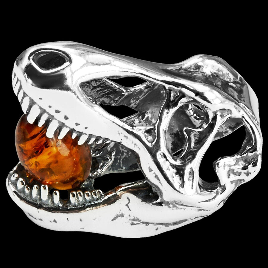 925 Solid Sterling Silver Honey Baltic Amber Jurassic Park T-Rex Slider Pendant