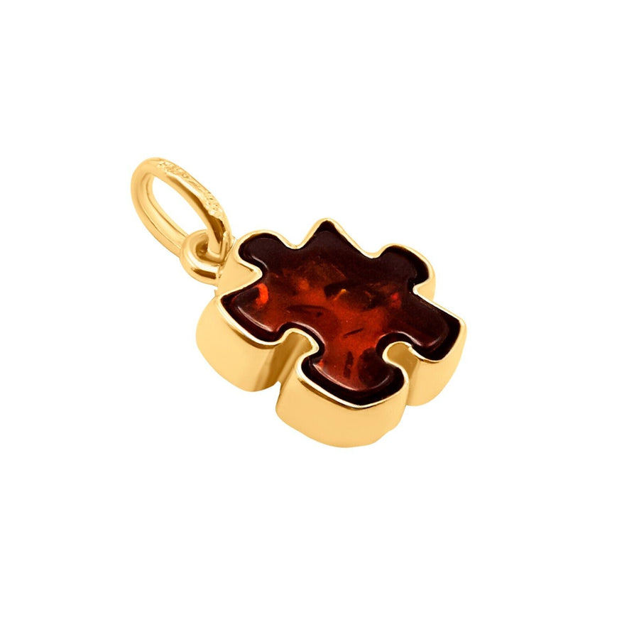 14k Pure Solid Yellow Gold Honey Baltic Amber Small Puzzle Nice Charm Pendant