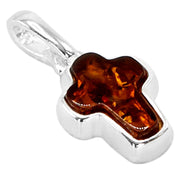 925 Solid Pure Sterling Silver Honey Baltic Amber Very Small Nice Cross Pendant