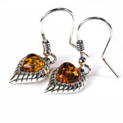 925 Solid Sterling Silver Honey Baltic Amber Beautiful Modern Heart Earrings