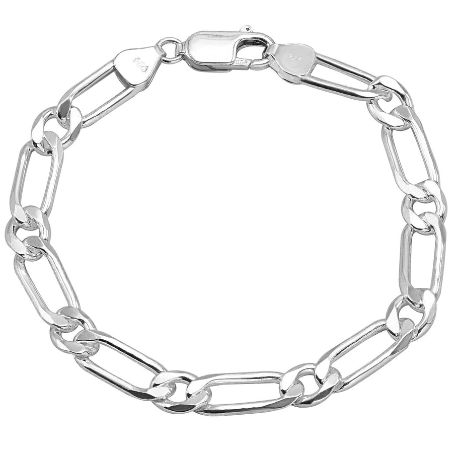 925 Pure Solid Sterling Silver 7 mm Figaro Link Chain Men Nice Bracelet 8 Inches