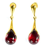 925 Solid Gold Plated Sterling Silver Red Amber Designer Pretty Drop Earrings