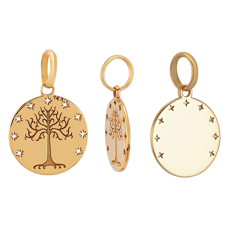 10k Pure Solid Yellow Gold Tree of Life Stars Round Delicate Small Charm Pendant