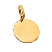 14k Solid Yellow Gold Round Disc Plain Small Delicate Engravable Charm Pendant
