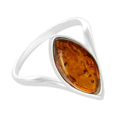 925 Solid Pure Sterling Silver Honey Baltic Amber Marquise Designer Classic Ring