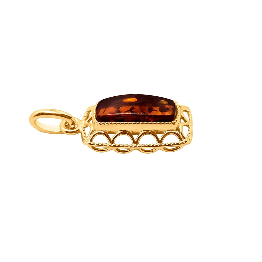 14k Pure Solid Yellow Gold Honey Baltic Amber Small Filigree Charm Pendant
