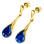925 Solid Gold Plated Sterling Silver Blue Amber Designer Pretty Drop Earrings