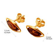 14k Pure Solid Yellow Gold Honey Baltic Amber Marquise Nice Small Stud Earrings