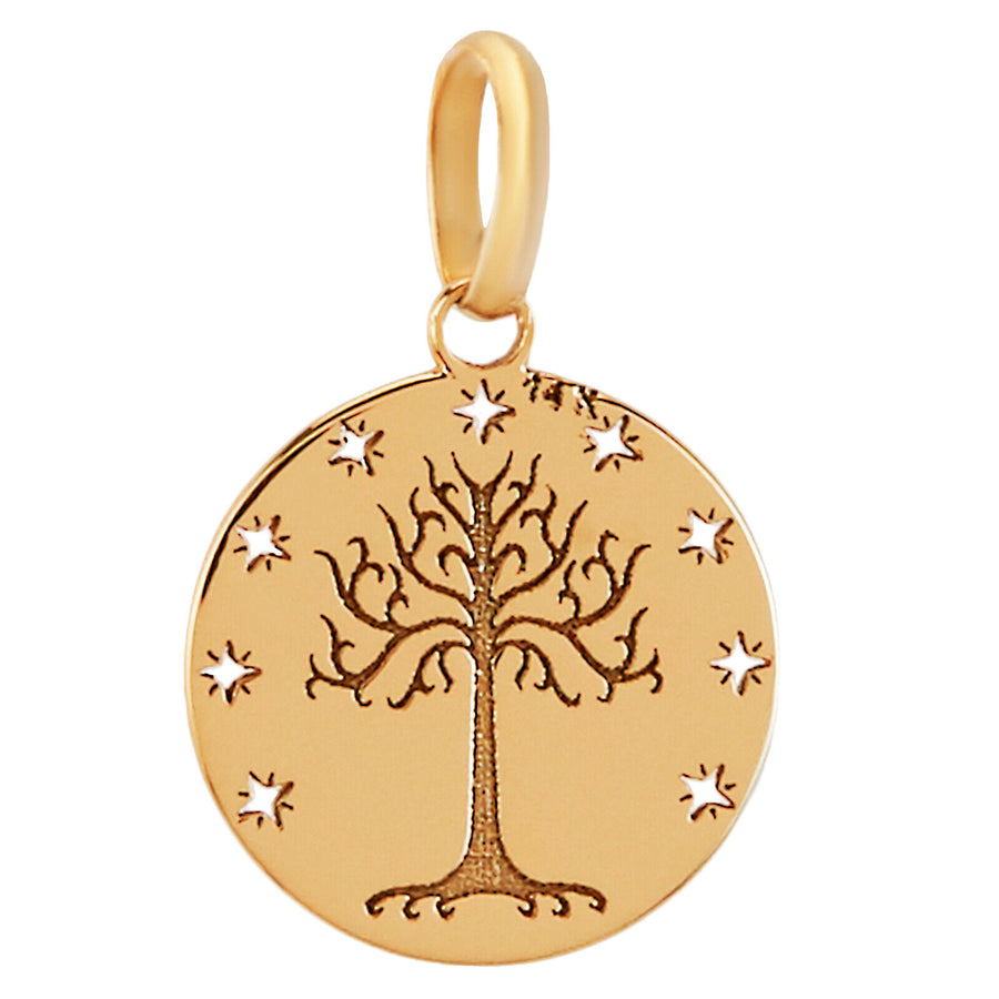 10k Pure Solid Yellow Gold Tree of Life Stars Round Delicate Small Charm Pendant