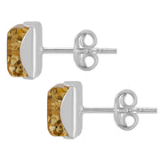 925 Solid Pure Sterling Silver Green Baltic Amber Square Medium Stud Earrings