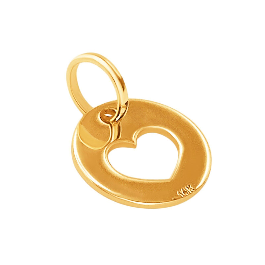 10k Pure Solid Yellow Gold Laser Cut Round Heart Love Delicate Charm Pendant