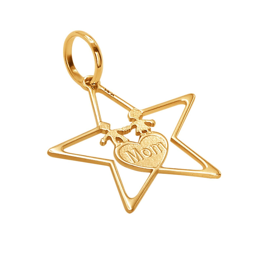 14k Solid Yellow Gold Star Son Daughter Mom Family Heart Adorable Small Charm