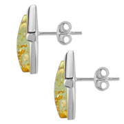 925 Solid Pure Sterling Silver Lemon Baltic Amber Marquise Stud Pretty Earrings