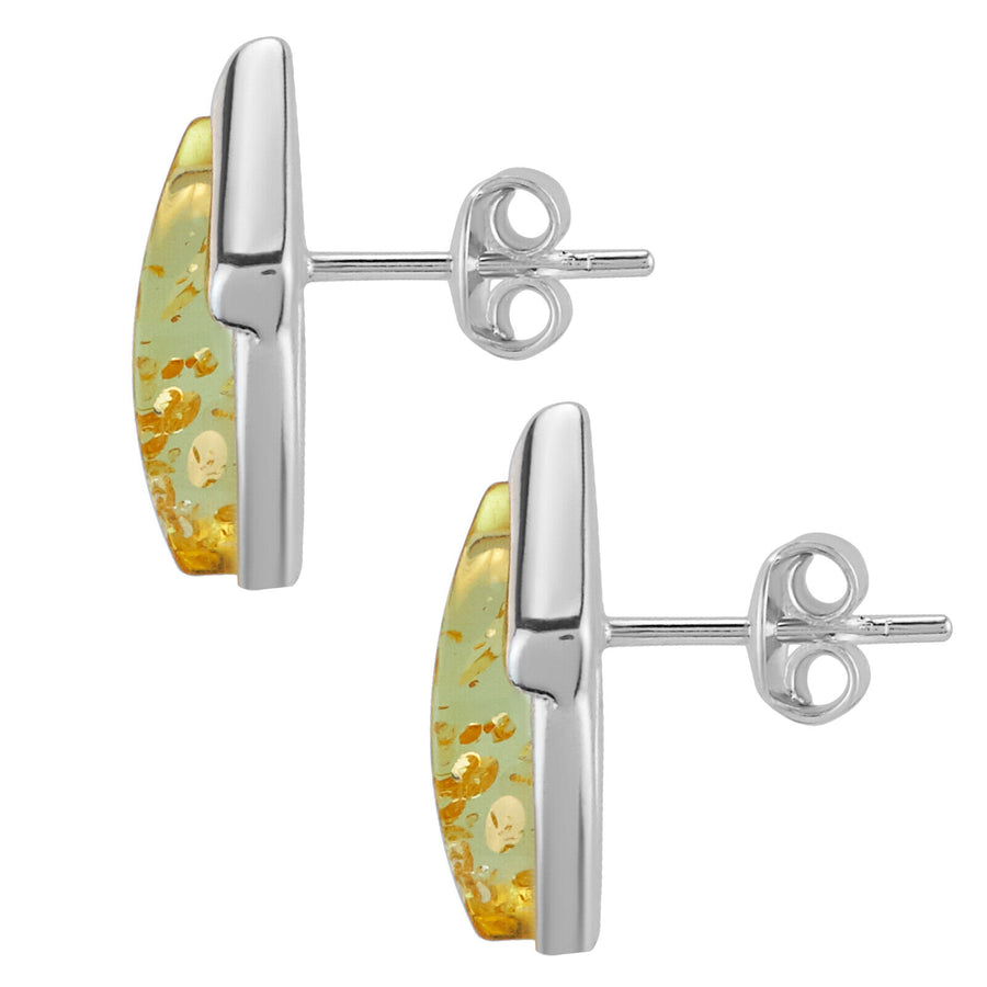 925 Solid Pure Sterling Silver Lemon Baltic Amber Marquise Stud Pretty Earrings