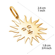 14k Pure Solid Yellow Gold Round Two Face Sun Nice Medium Delicate Charm Pendant