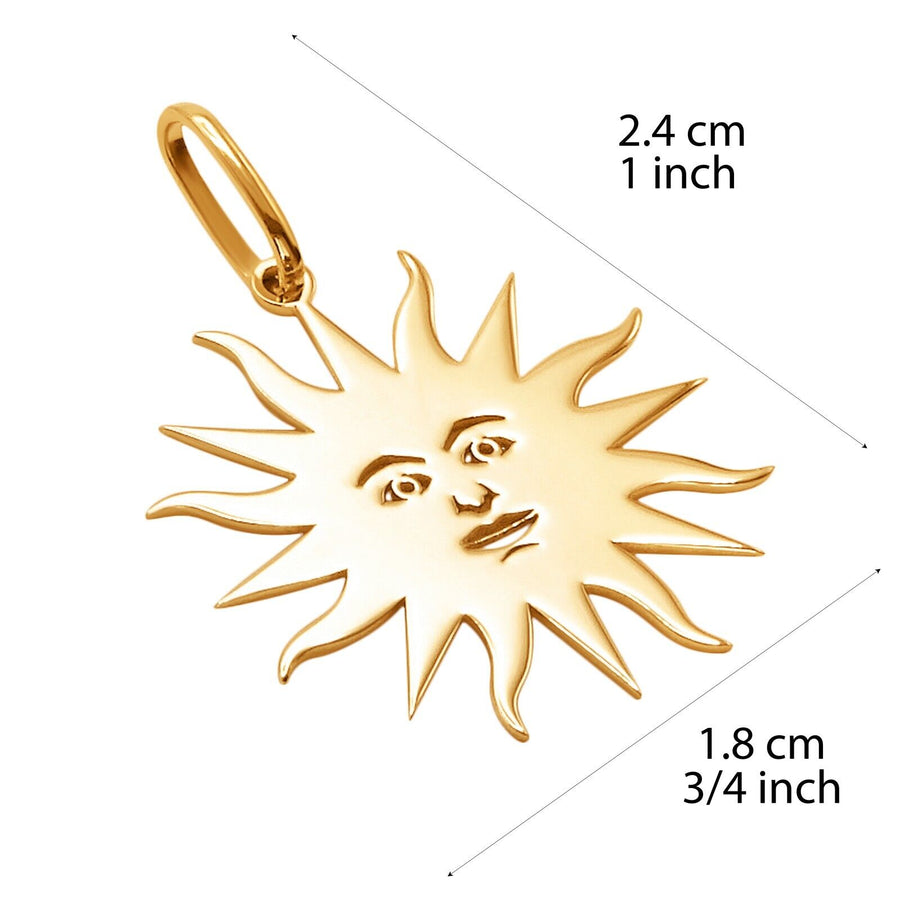 14k Pure Solid Yellow Gold Round Two Face Sun Nice Medium Delicate Charm Pendant