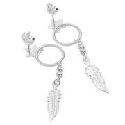 925 Solid Pure Sterling Silver Feather Star Designer Shiny Pretty Cool Earrings