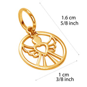14k Pure Solid Yellow Gold Angel Heart Wings Round Delicate Small Charm Pendant