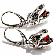 925 Solid Pure Sterling Silver Honey Baltic Amber Jurassic Park T-Rex Earrings