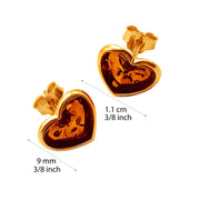 14k Pure Solid Yellow Gold Honey Baltic Amber Heart Nice Medium Stud Earrings