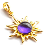 925 Solid Gold Plated Sterling Silver Violet Amber Flaming Sun Beautiful Pendant