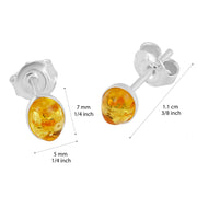 925 Solid Pure Sterling Silver Lemon Real Baltic Amber Oval Small Stud Earrings