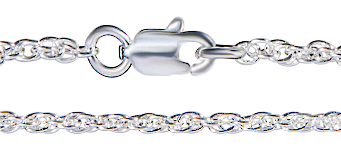 925 Solid Pure Sterling Silver Rope Chain 1.2 mm Rectangular Lobster Clasp