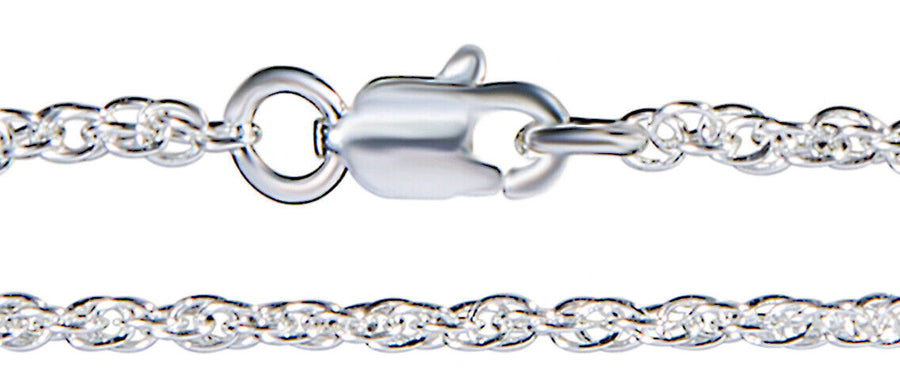 925 Solid Pure Sterling Silver Rope Chain 1.2 mm Rectangular Lobster Clasp