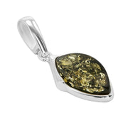 925 Solid Pure Sterling Silver Green Baltic Amber Designer Marquise Nice Pendant