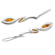 925 Solid Sterling Silver Cognac Baltic Amber Classic Marquise Fishhook Earrings