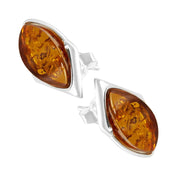 925 Solid Pure Sterling Silver Honey Baltic Amber Marquise Stud Pretty Earrings